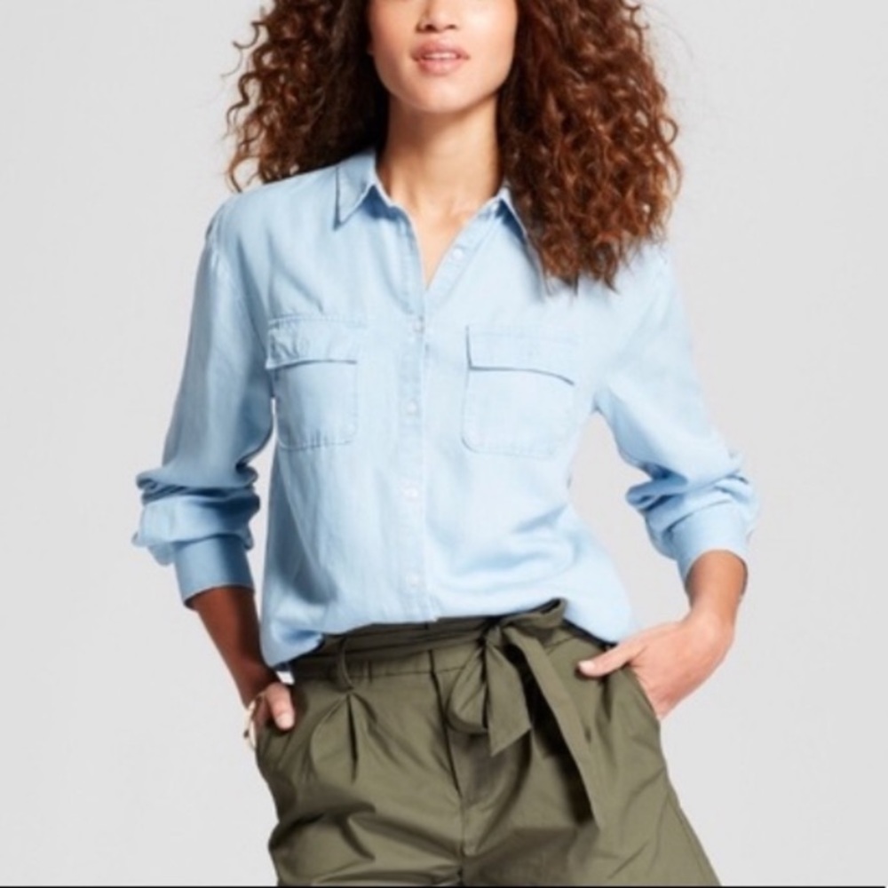 NWT A New Day Chambray Button Front Top
